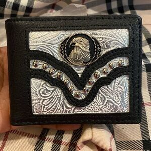 Mens Western Cowboy Bi Fold Wallet Black & Silver